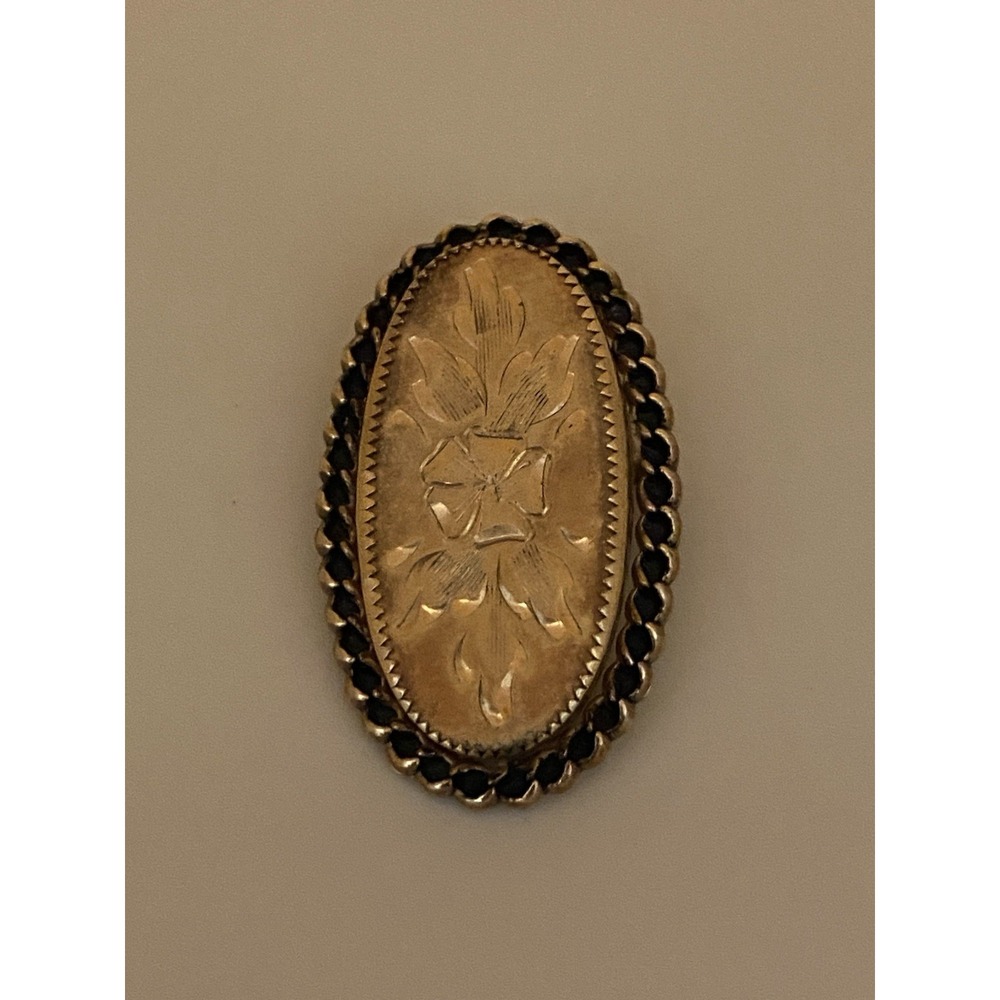 Vintage 1/20 12K Gold Filed Floral Etched Filigree Brooch Pin Pendent 1.5 in